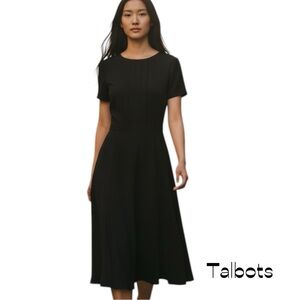 Talbots Black Pleated Short Sleeves Dress NWT Size 4P